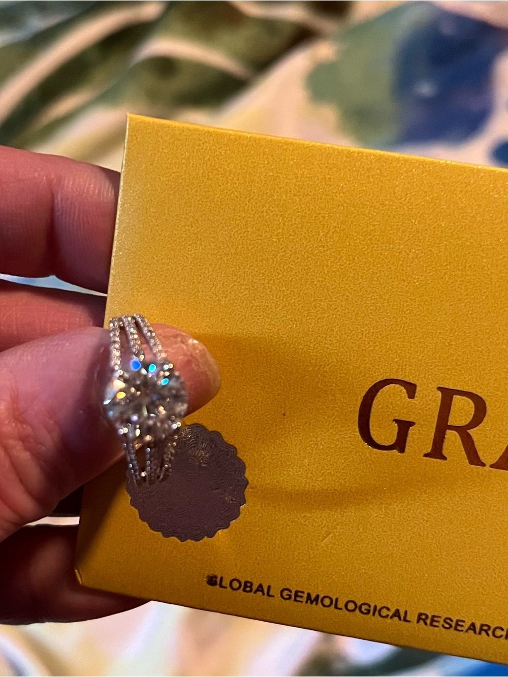 New 3ct Moissanite Halo Split Shank 7 layered rhodium plated brass size 7 ring
